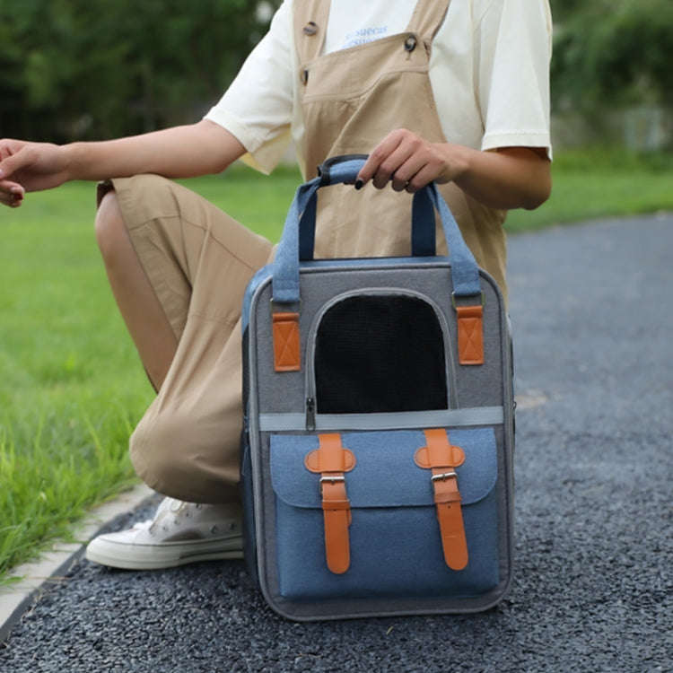 Outdoor Portable Shoulder Pet Backpack Handheld Foldable Breathable Cat Bag(Style 6 Blue)