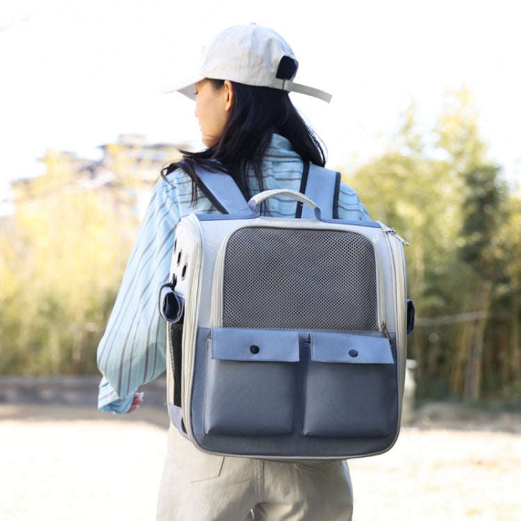 Breathable Square Cat Backpack Foldable Outdoor Portable Pet Bag(Model 4 Blue)