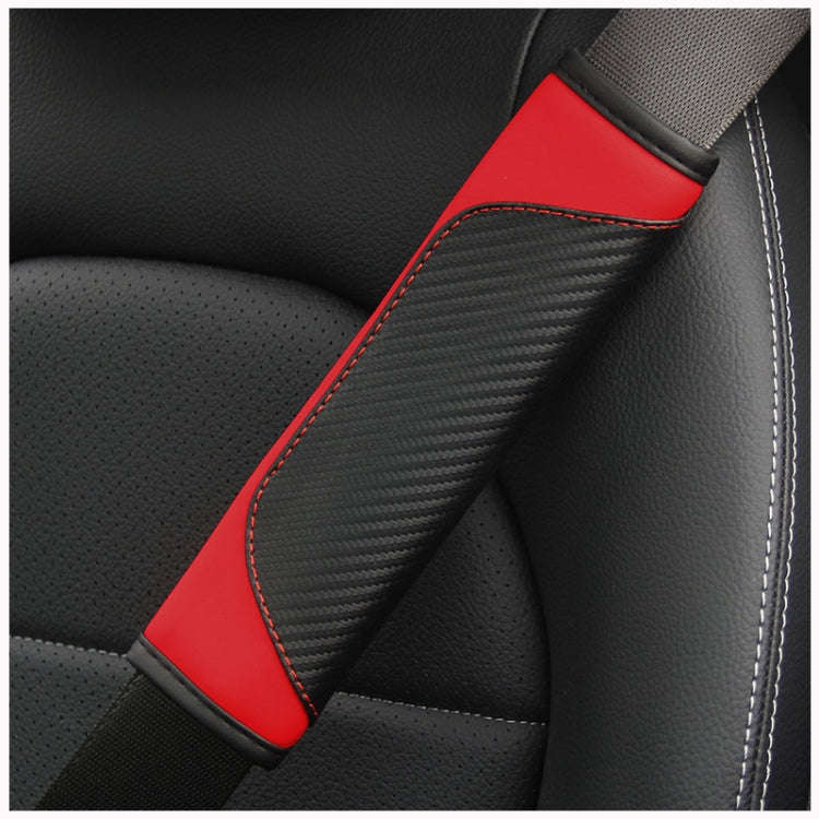 Car Seat Belt Cover Carbon Fiber Leather Auto Seat Shoulder Protection, Style: Red