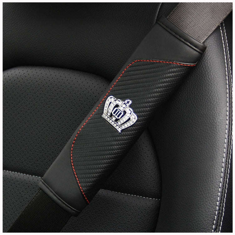 Car Seat Belt Cover Carbon Fiber Leather Auto Seat Shoulder Protection, Style: Crown Black