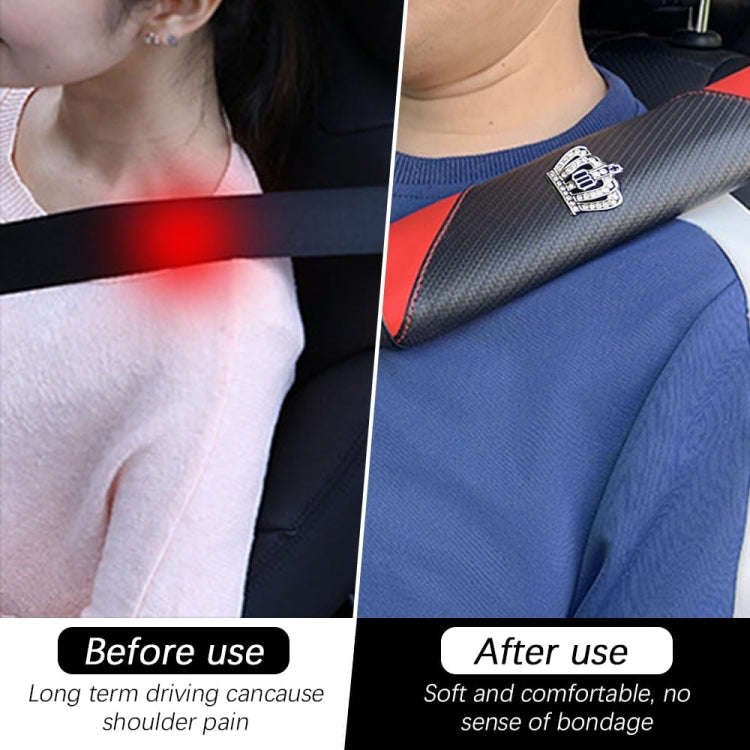 Car Seat Belt Cover Carbon Fiber Leather Auto Seat Shoulder Protection, Style: Wine Red