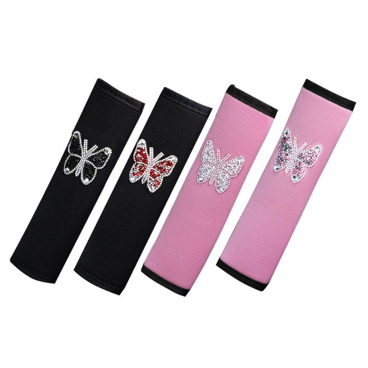 Car Seat Belt Cover Diamond Butterfly Shoulder Strap Cushion Cover 6.5x23cm(Black)