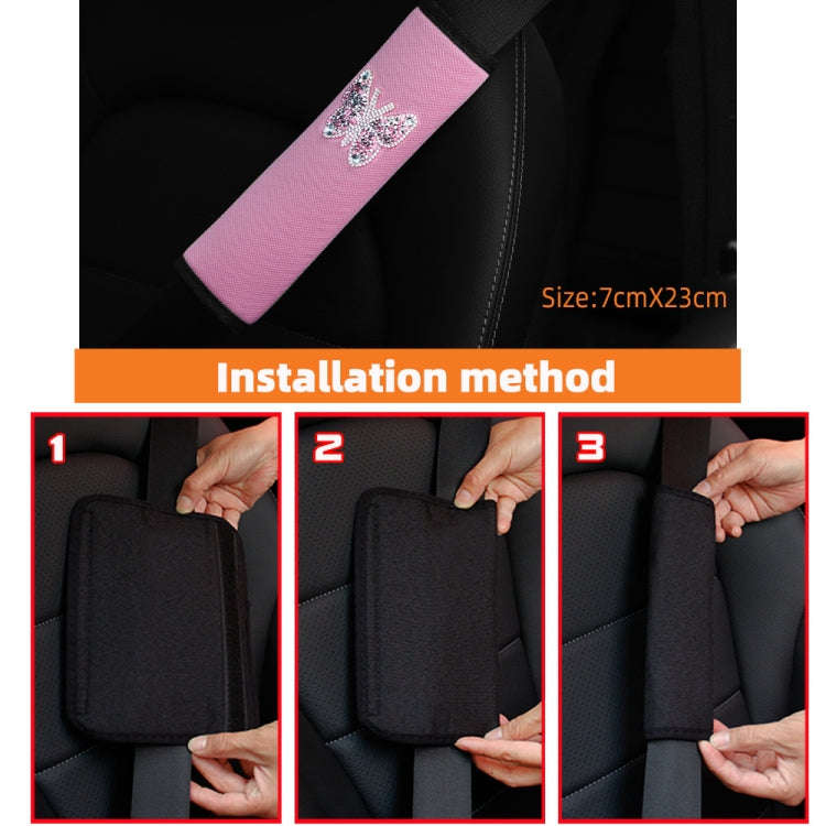 Car Seat Belt Cover Diamond Butterfly Shoulder Strap Cushion Cover 6.5x23cm(Black)