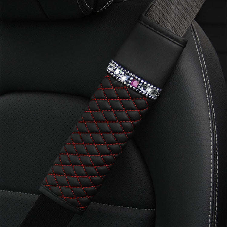 Car Leather Seat Belt Cover Shoulder Pads with Bling Diamonds 6.5x23cm(Black and Red)