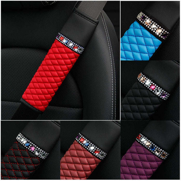 Car Leather Seat Belt Cover Shoulder Pads with Bling Diamonds 6.5x23cm(Black and Red)