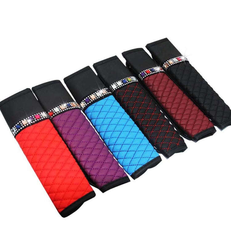Car Leather Seat Belt Cover Shoulder Pads with Bling Diamonds 6.5x23cm(Black and Red)