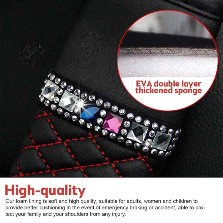 Car Leather Seat Belt Cover Shoulder Pads with Bling Diamonds 6.5x23cm(Black and Red)