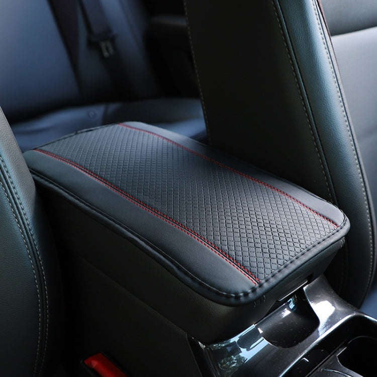 Car Center Console Cover Mat Fiber Leather Embossed Double Line Armrest Cover 32x19cm(Black and Red)