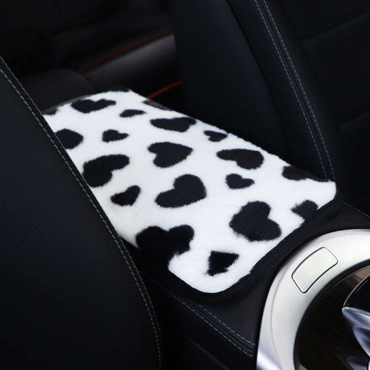 Plush Heart Pattern Car Center Console Cover Mat 32x19cm(Black)