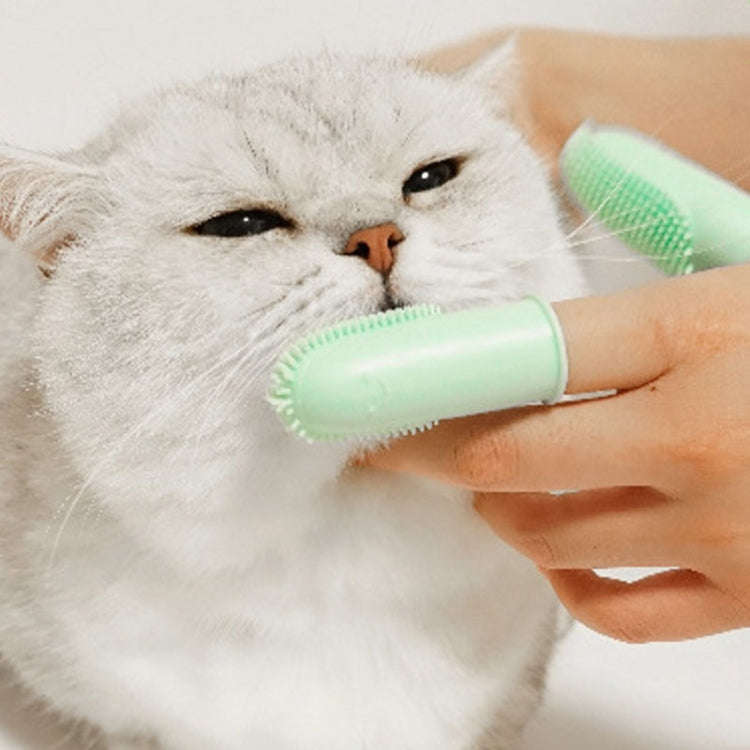 2pcs Pet Teeth Cleaning Dual Finger Toothbrush Dogs And Cats Oral Cleaning Tools(Blue Green)