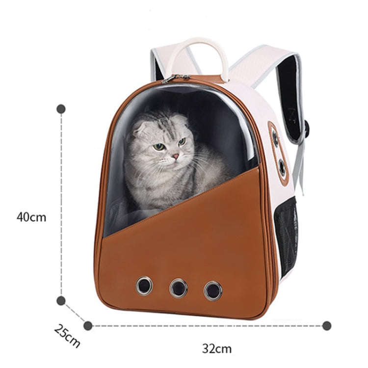 PU Pet Bag Cats And Dogs Outing Carrying Capsule Double Shoulder Backpacks(Model 1 Brown)