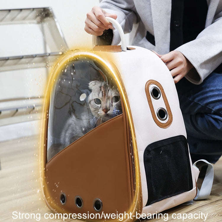 PU Pet Bag Cats And Dogs Outing Carrying Capsule Double Shoulder Backpacks(Model 1 Brown)