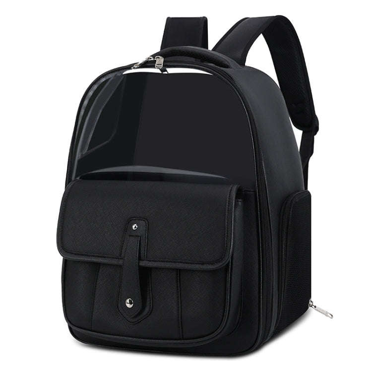 PU Pet Bag Cats And Dogs Outing Carrying Capsule Double Shoulder Backpacks(Model 6 Black)