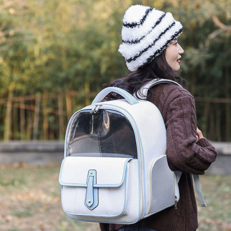 PU Pet Bag Cats And Dogs Outing Carrying Capsule Double Shoulder Backpacks(Model 6 White)