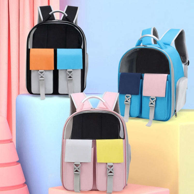 Pets Colorful Double Shoulder Bag Cats And Dogs Outing Carrying Capsule Backpacks(Model 6 Blue)
