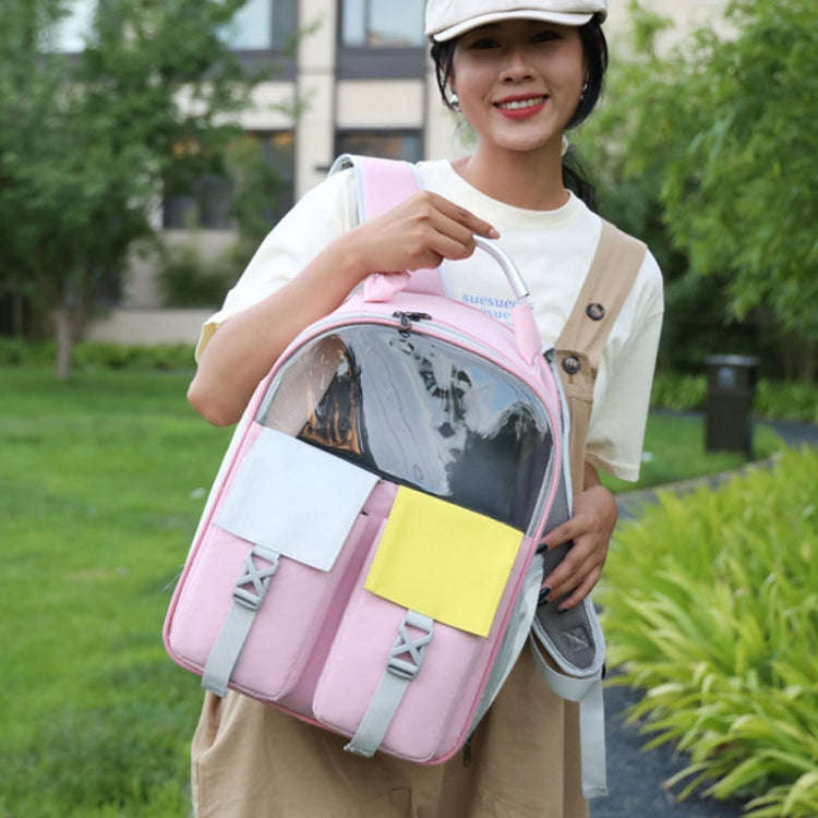 Pets Colorful Double Shoulder Bag Cats And Dogs Outing Carrying Capsule Backpacks(Model 6 Pink)