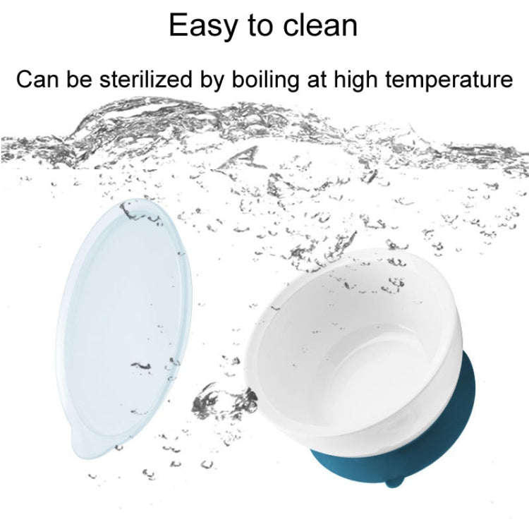Infant Complementary Food Bowl With Lid Baby Feeding Tableware Suction Cup Bowl(Blue)