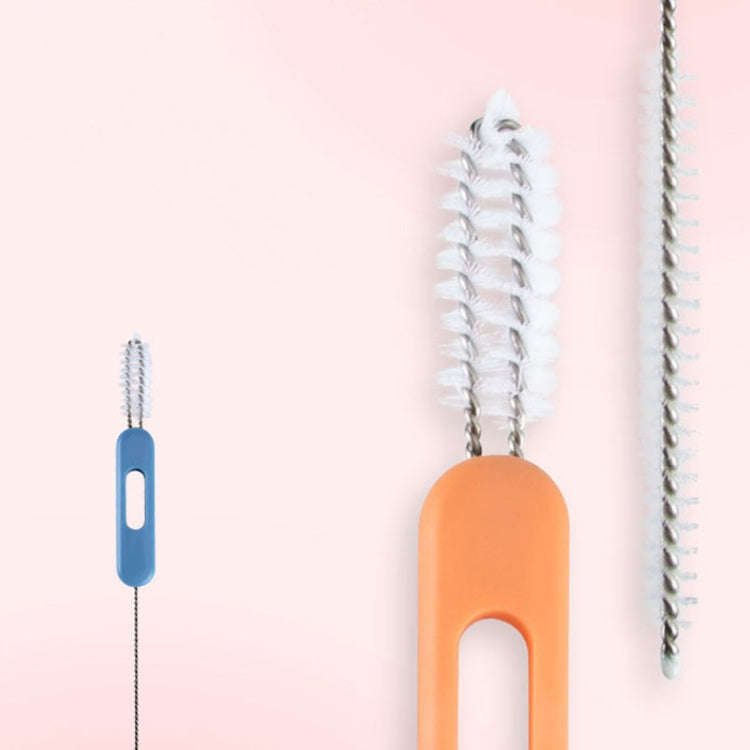 Multifunctional Straw Lid Cleaning Brush Nylon Stainless Steel Crevice Scrubber Comb(Orange)
