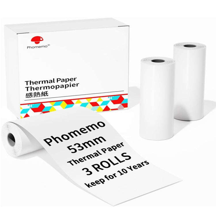 Phomemo 3rolls /Box 53mm Writing Quick-Drying Thermal Paper 10-Year Long-Lasting For M832 / M833 ...