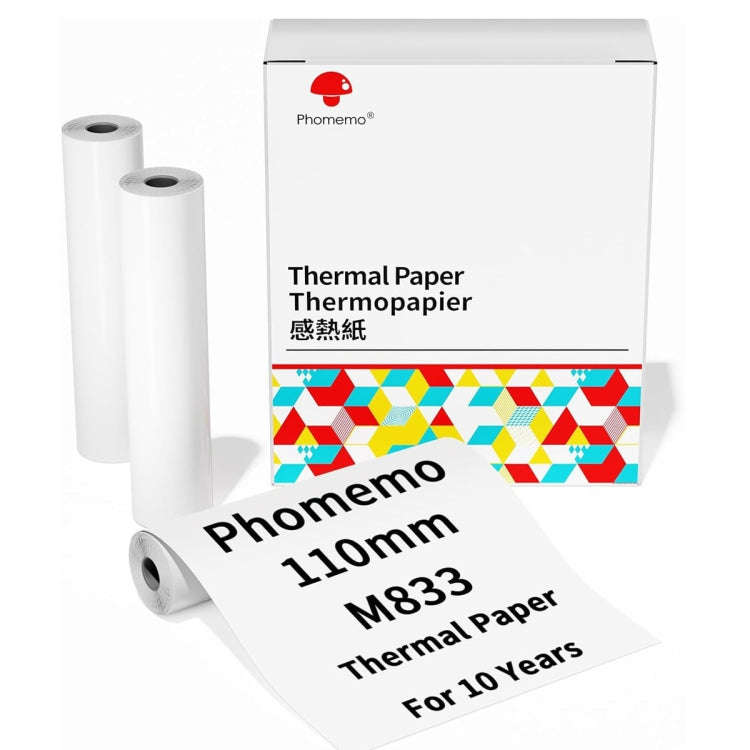 Phomemo 3rolls /Box 110mm Writing Quick-Drying Thermal Paper 10-Year Long-Lasting For M832 / M833...