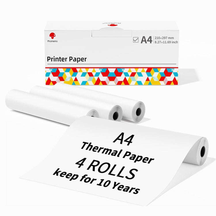 Phomemo 4rolls /Box A4 Writing Quick-Drying Thermal Paper 10-Year Long-Lasting For M832 / M833 / ...