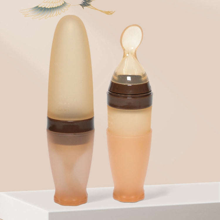 Infant Silicone Rice Paste Spoon Squeeze Feeding Soft Scoop Baby Complementary Food Tableware(Brown)