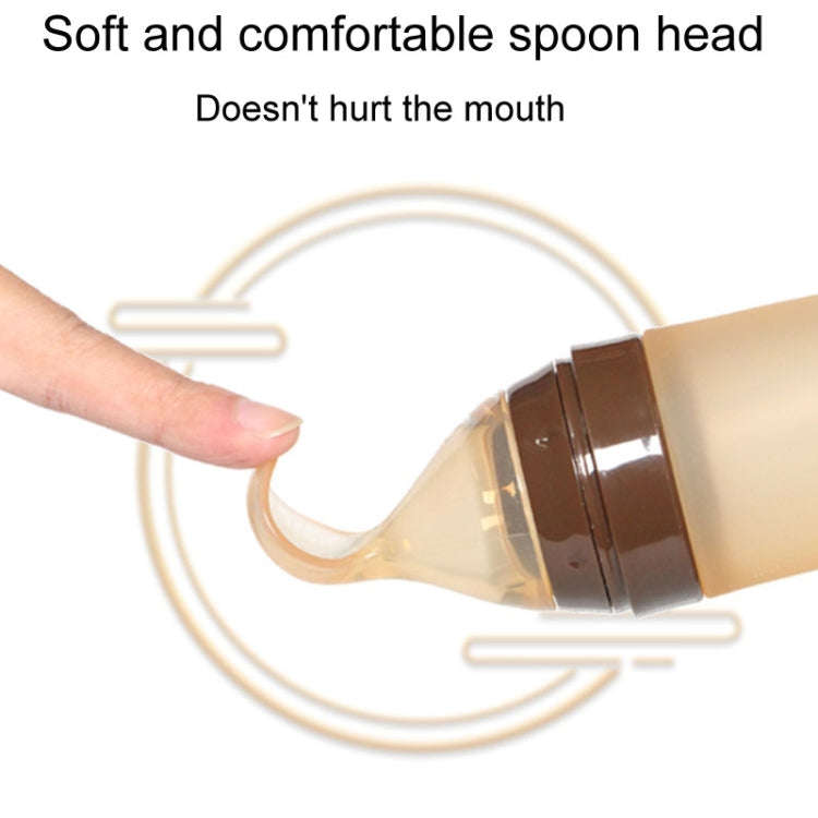 Infant Silicone Rice Paste Spoon Squeeze Feeding Soft Scoop Baby Complementary Food Tableware(Brown)