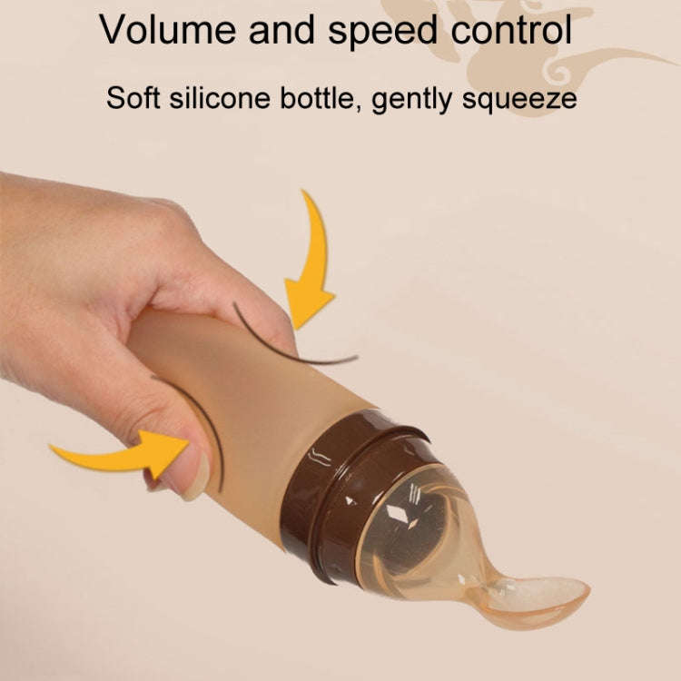 Infant Silicone Rice Paste Spoon Squeeze Feeding Soft Scoop Baby Complementary Food Tableware(Brown)