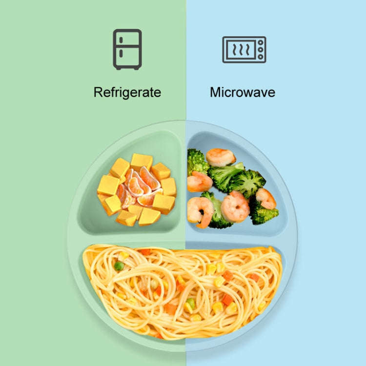 3 Compartments Baby Silicone Suction Cup Plate Childrens Complementary Feeding Bowl(Blue)