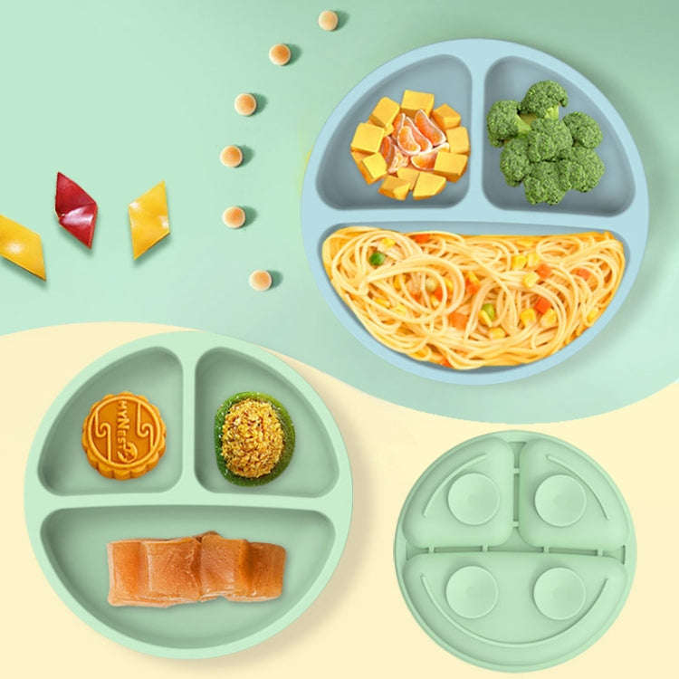 3 Compartments Baby Silicone Suction Cup Plate Childrens Complementary Feeding Bowl(Blue)