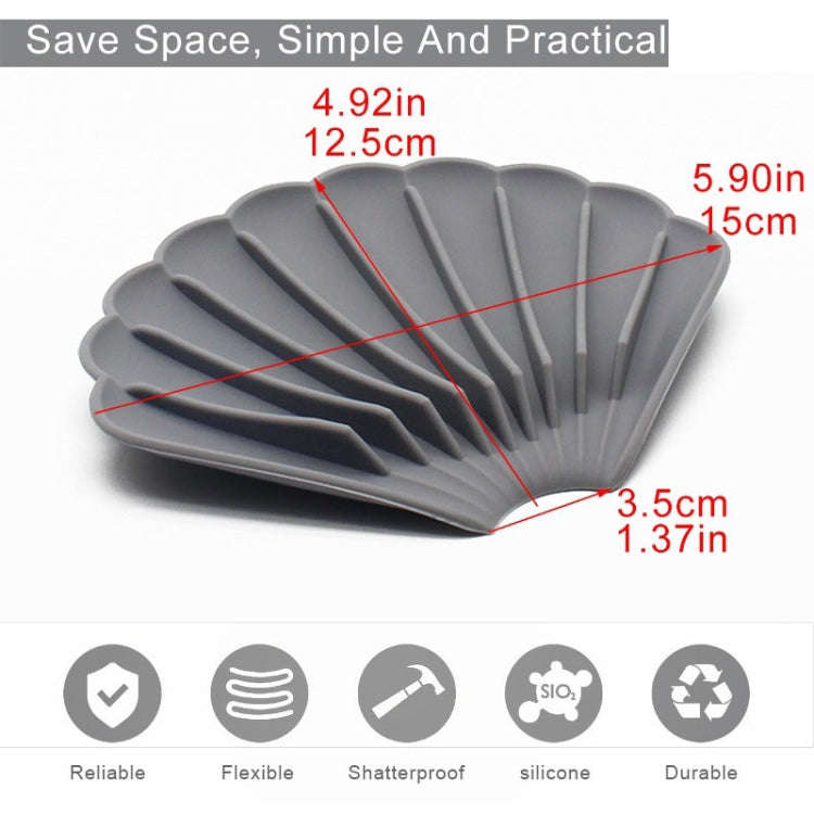 15x12.5x1.5cm Drainable Silicone Soap Box No Hole Deflector Soap Dish Shell Shape Non-Slip Soap H...