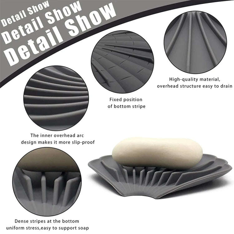 15x12.5x1.5cm Drainable Silicone Soap Box No Hole Deflector Soap Dish Shell Shape Non-Slip Soap H...