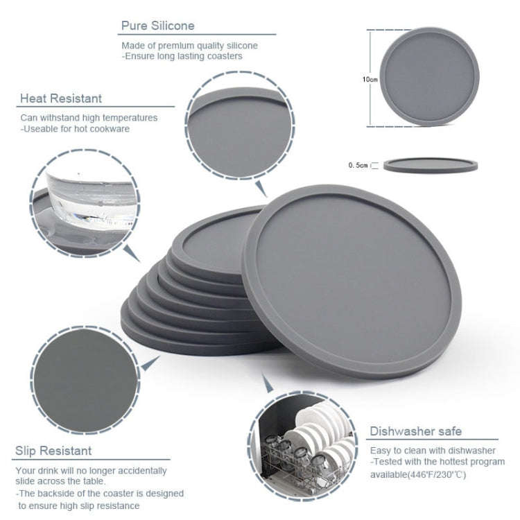 10cm Simple Round Thickened Silicone Coaster Anti-Slip Heat Insulation Anti-Scald Tea Cup Table M...