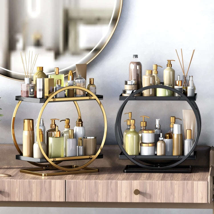 2 Tier Cosmetic Display Tray Makeup Organizer and Storage for Dresser Bathroom(Black)