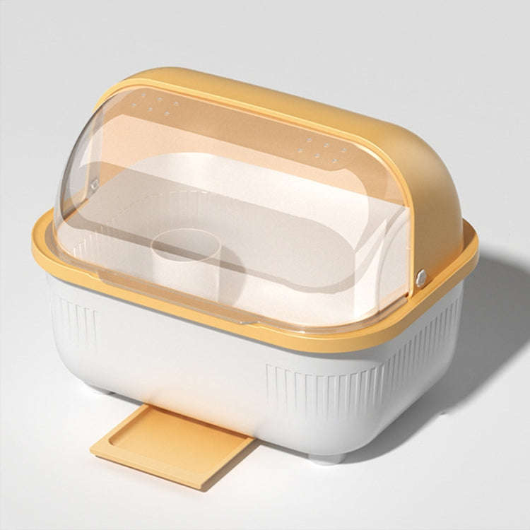 Household Dustproof Kitchen Tableware Storage Box Tableware Drain Rack, Spec: L (Yellow)