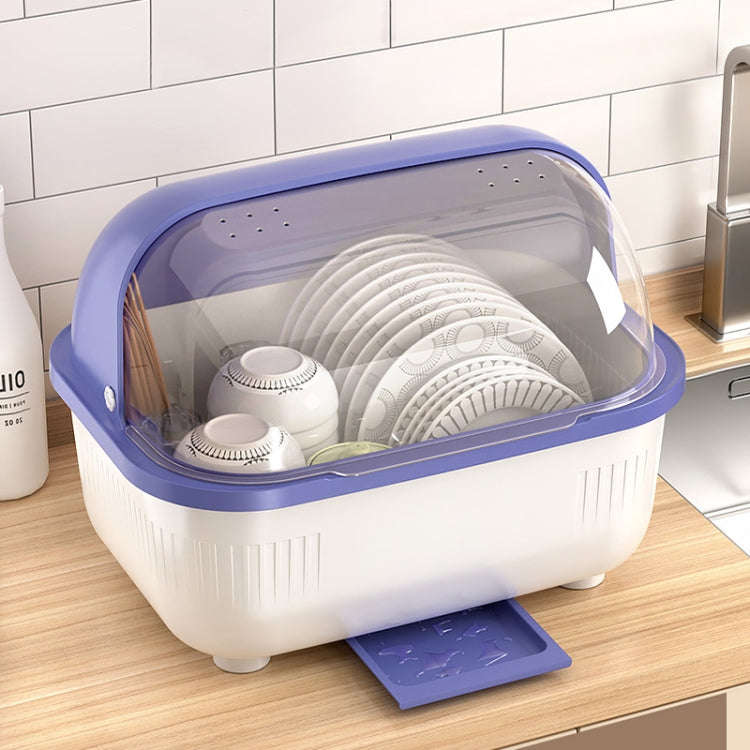 Household Dustproof Kitchen Tableware Storage Box Tableware Drain Rack, Spec: XL (Blue)