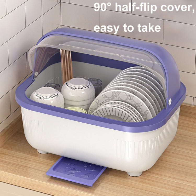 Household Dustproof Kitchen Tableware Storage Box Tableware Drain Rack, Spec: XL (Blue)