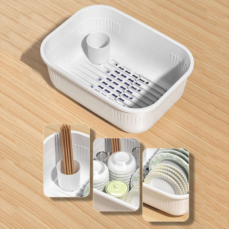 Household Dustproof Kitchen Tableware Storage Box Tableware Drain Rack, Spec: XL (Blue)