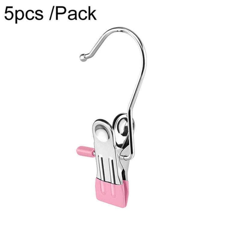 5pcs /Pack Stainless Steel Flat Clip With Hook Anti-Scratch Catch Laundry Drying Holder(Pink)