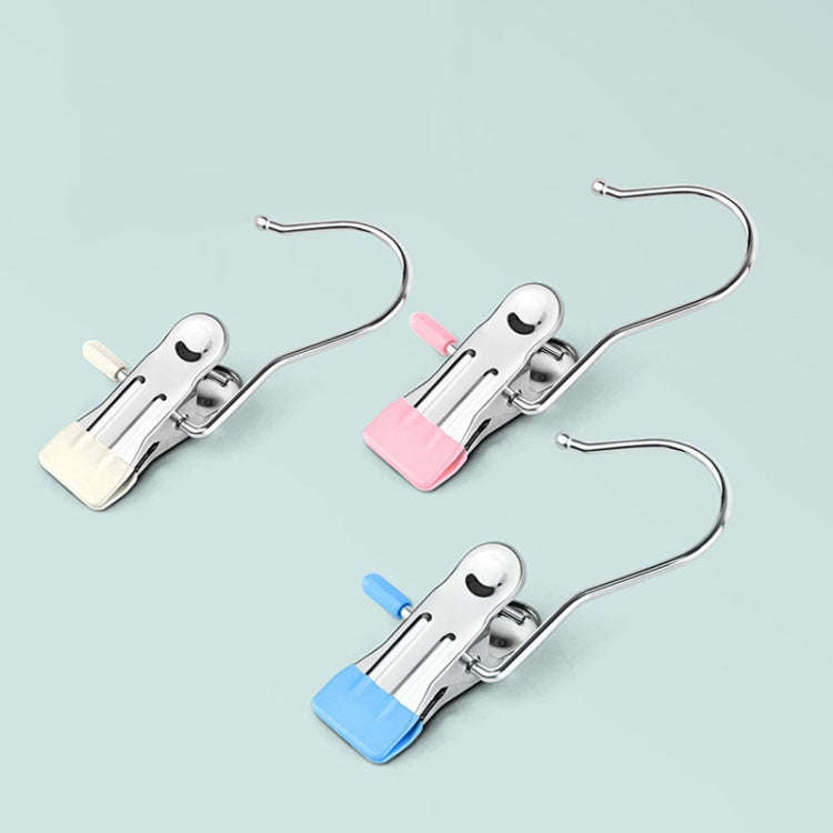 5pcs /Pack Stainless Steel Flat Clip With Hook Anti-Scratch Catch Laundry Drying Holder(Beige)