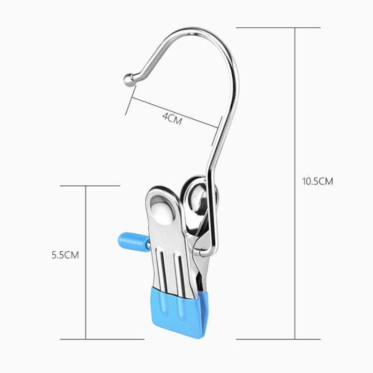 5pcs /Pack Stainless Steel Flat Clip With Hook Anti-Scratch Catch Laundry Drying Holder(Blue)