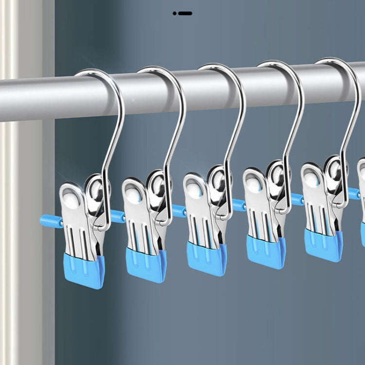 5pcs /Pack Stainless Steel Flat Clip With Hook Anti-Scratch Catch Laundry Drying Holder(Blue)