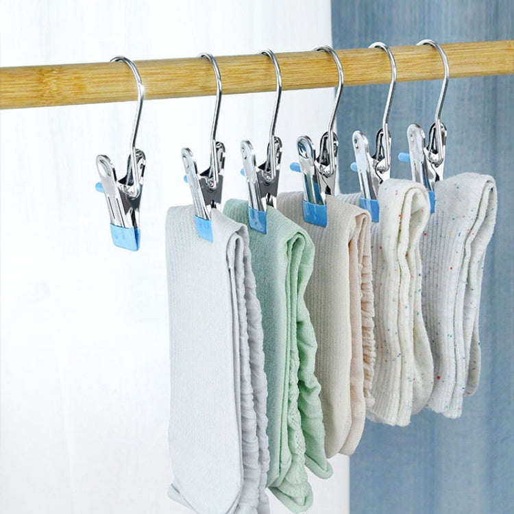 5pcs /Pack Stainless Steel Flat Clip With Hook Anti-Scratch Catch Laundry Drying Holder(Beige)