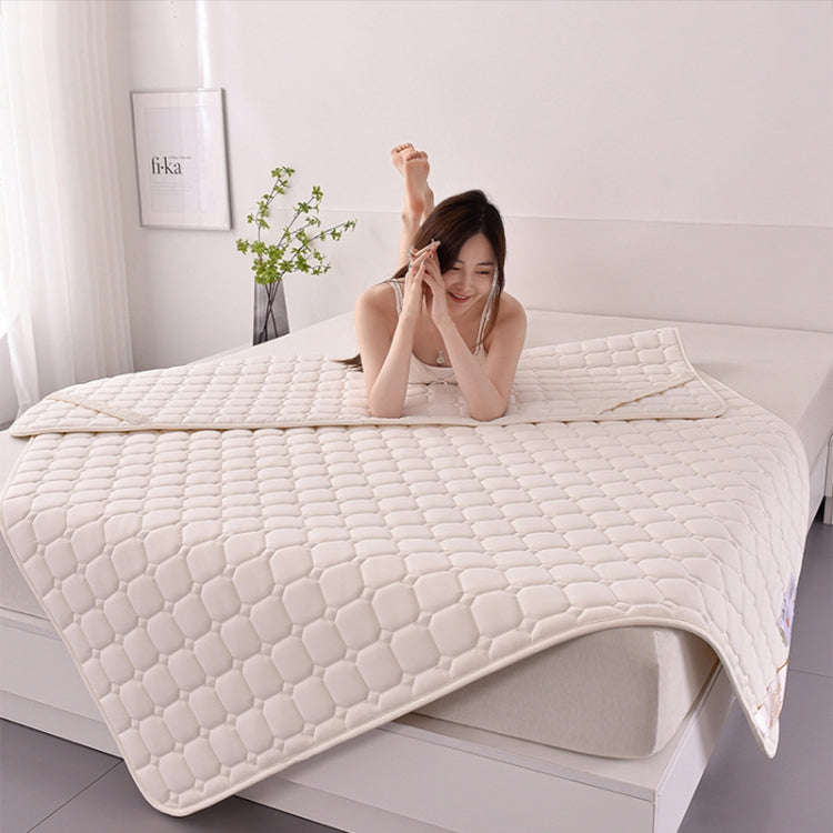 Soft And Breathable Soybean Cotton Thickened Non-Slip Mattress Pad, Size: 150x190cm(Square-Khaki)