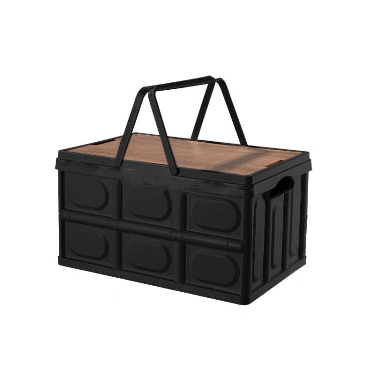 Foldable Outdoor Camping Storage Case Car Storage Box Organizer With Wooden Lid Large Black