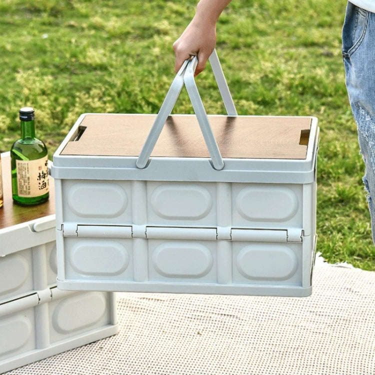 Foldable Outdoor Camping Storage Case Car Storage Box Organizer With Wooden Lid Small White