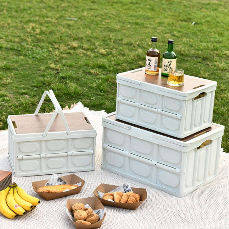 Foldable Outdoor Camping Storage Case Car Storage Box Organizer With Wooden Lid Large White