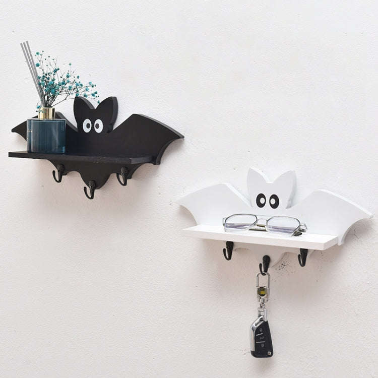 Cartoon Bat Shape Wooden Wall Mount Storage Rack Key Holder 35x17cm(White)