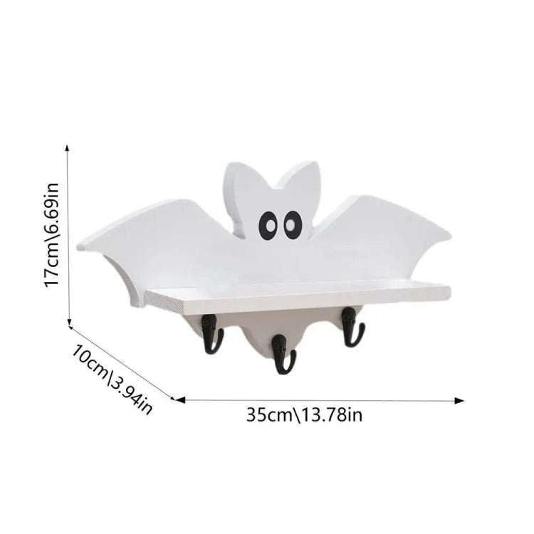 Cartoon Bat Shape Wooden Wall Mount Storage Rack Key Holder 35x17cm(Black)