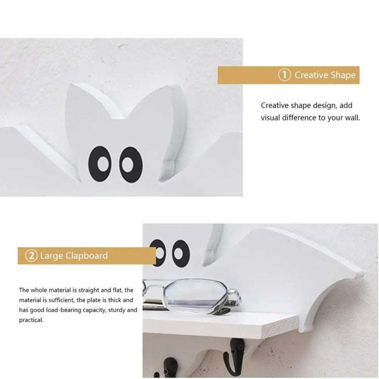 Cartoon Bat Shape Wooden Wall Mount Storage Rack Key Holder 35x17cm(White)